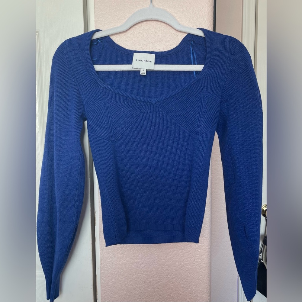 Pink Rose Royal Blue Knit Top